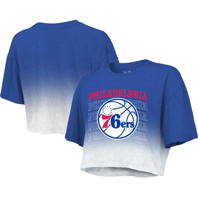 Majestic Women's  Threads Royal And White Philadelphia 76ers Repeat Dip-dye Cropped T-shirt In Royal,white