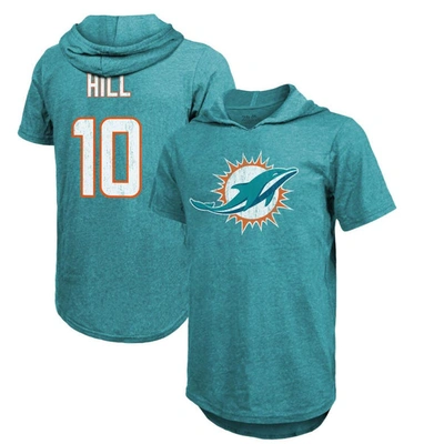 Majestic Threads Tyreek Hill Aqua Miami Dolphins Player Name & Number Short Sleeve Hoodie T-shirt
