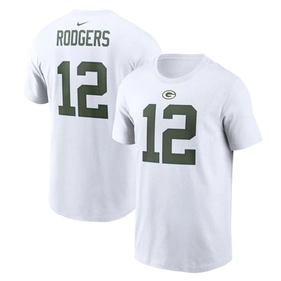 Nike Men's  Aaron Rodgers White Green Bay Packers Player Name And Number T-shirt