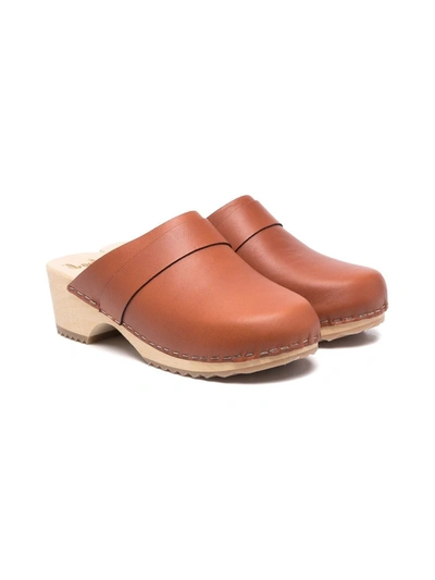 Il Gufo Kids' Contrast-stitching Round-toe Clogs In Brown