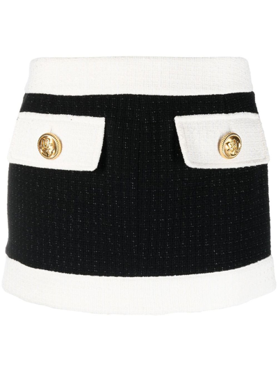 Dsquared2 Black And White Cotton Blend Tweed Mini Skirt In White,black