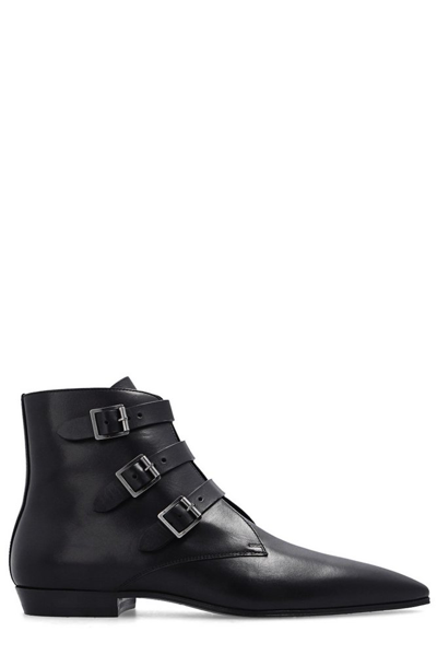 Saint Laurent Goth Leather Buckle Boots In Black