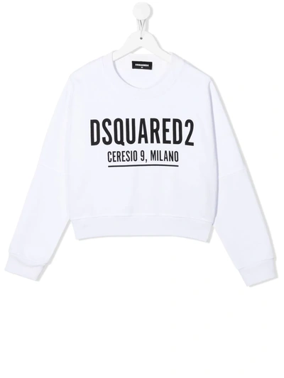 Dsquared2 Kids' Logo-print Cotton Sweatshirt In Bianco