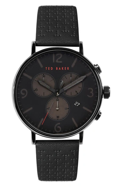 Ted Baker Barnett Backlight Chronograph Leather Strap Watch, 41mm In Black
