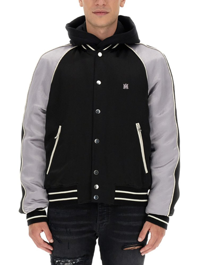 Amiri Branded Varsity-style Satin Jacket In Black