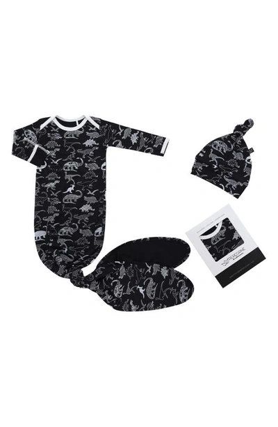 Peregrinewear Babies' Dino Knotted Gown & Hat Set In Black