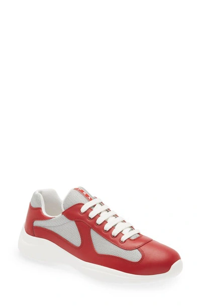 Prada America's Cup Leather & Technical Fabric Sneakers In Red