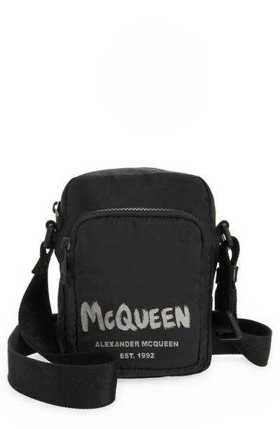 Alexander Mcqueen Grafitti Mini Messenger Crossbody Bag In Black