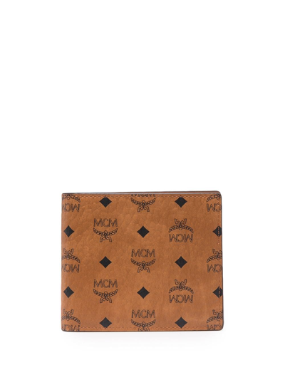 Mcm Small Monogram-print Bi-fold Wallet In Brown