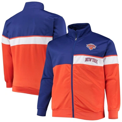 Profile Men's Blue, Orange New York Knicks Big And Tall Pieced Body Full-zip Track Jacket In Blue,orange