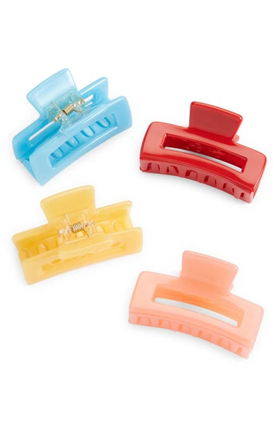 Tasha Assorted 4-pack Rectangular Jaw Clips In Blue Red Pink Mustard