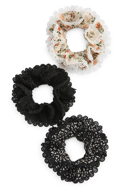 Tasha Assorted 3-pack Eyelet Scrunchies In Black Navy Ivory