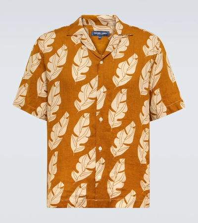 Frescobol Carioca Orange Roberto Leaf Print Linen Shirt