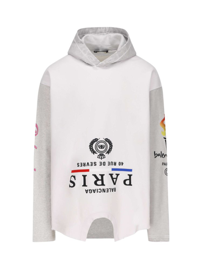 Balenciaga Oversize Embroidered Upside Down Graphic Hoodie In White
