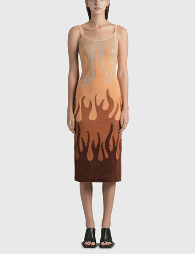 House Of Sunny Hockney Abstract-pattern Stretch-knit Midi Dress In Orange / Brown