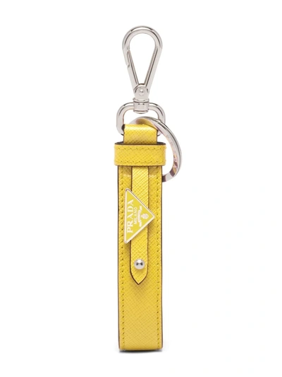 Prada Saffiano Leather Keychain In Sunny Yellow