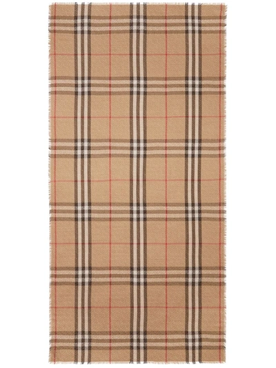 Burberry Giant Check Wool And Silk Scarf In Beige