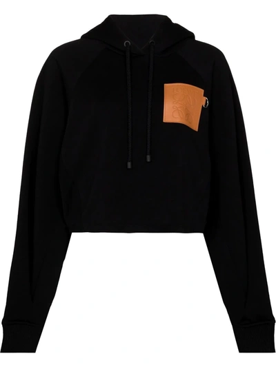 Loewe Cropped Appliquéd Cotton-jersey Hoodie In Black