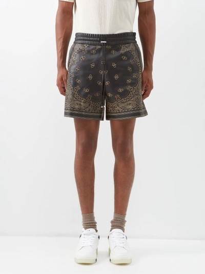 Men's luxury shorts - Amiri black cotton shorts with orange and blue bandana  print