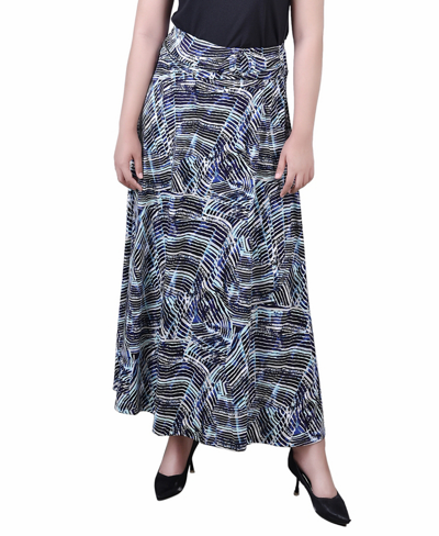 Ny Collection Women's Missy Maxi A-line Skirt With Front Faux Belt With Ring Detail In Blue Colorful