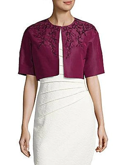 Oscar De La Renta Embroidered Silk Bolero In Purple