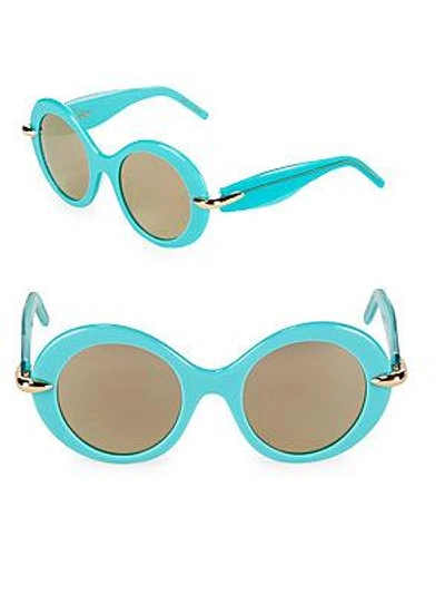 Pomellato 51mm Round Sunglasses In Turquoise