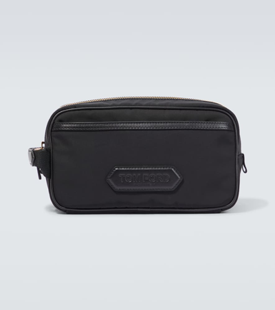 Tom Ford Leather-trimmed Nylon Wash Bag In Black