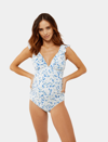 A Pea In The Pod Maternity Ruffled One-piece Swimsuit In White/blue Print