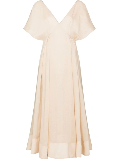 St. Agni V-neck Cotton Maxi Dress In Neutrals