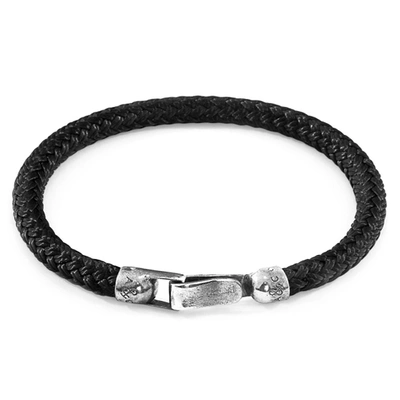 Anchor & Crew Black Paignton Silver And Rope Bracelet