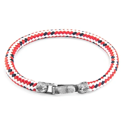 Anchor & Crew Red Dash Paignton Silver And Rope Bracelet
