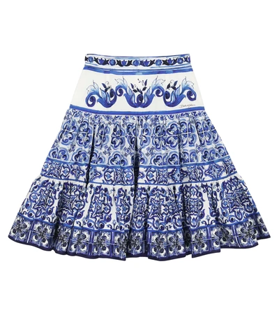Dolce & Gabbana Kids' Long Majolica-print Poplin Skirt In Tris Maioliche F.bco