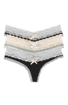 Honeydew Intimates Ahna 3-pack Lace Thong In Black/ Heather Grey/ Black