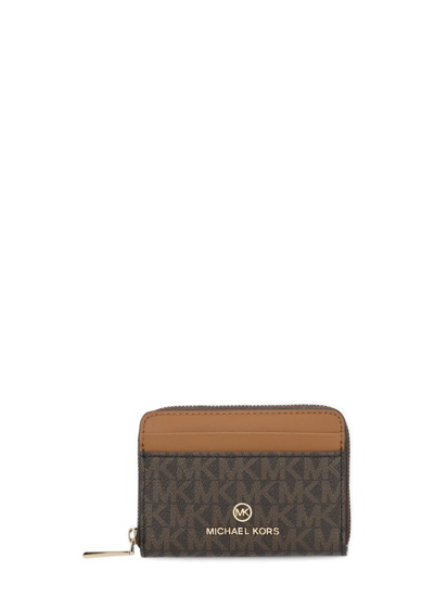 Michael Michael Kors Logo Plaque Zipped Wallet In Brown