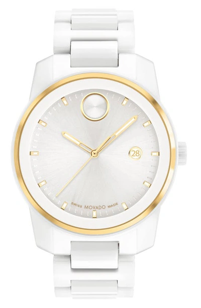 Movado Bold Verso Ceramic Bracelet Watch, 42mm In White