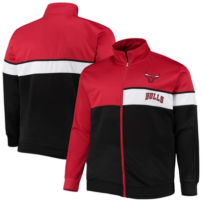 Profile Men's Red, Black Chicago Bulls Big And Tall Pieced Body Full-zip Track Jacket In Red,black