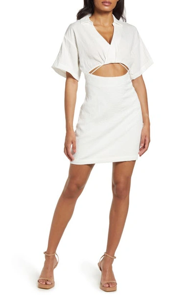 linen blend puff sleeve mini dress Beloved Puff Sleeve Linen Blend Mini Dress White main image 0