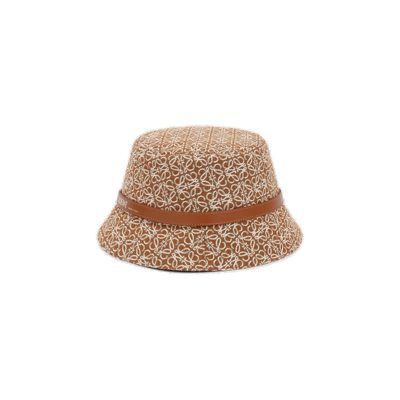 Loewe Leather-trimmed Cotton-blend Jacquard Bucket Hat In Tan Pecan