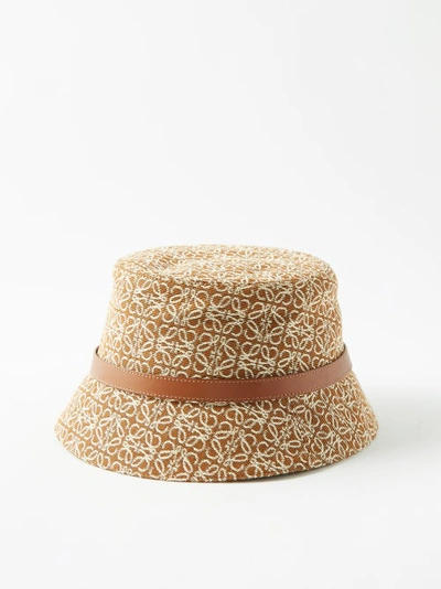 Loewe Anagram Jacquard & Leather Bucket Hat In Brown