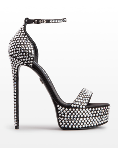Dolce & Gabbana 105mm Strass Ankle-strap Platform Sandals In Nero/crystal