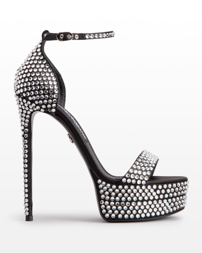 Dolce & Gabbana 145mm Rhinestone-embellished Platform Sandals In Black