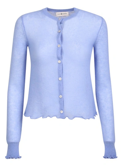 Tory Burch Button-down Crewneck Cardigan In Light Blue