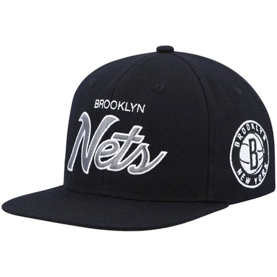 Mitchell & Ness Men's  Black New Jersey Nets Hardwood Classics Mvp Team Script 2.0 Snapback Hat
