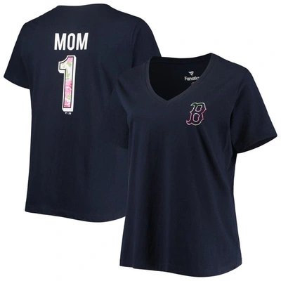 Profile Women's Navy Boston Red Sox Plus Size #1 Mom 2-hit V-neck T-shirt
