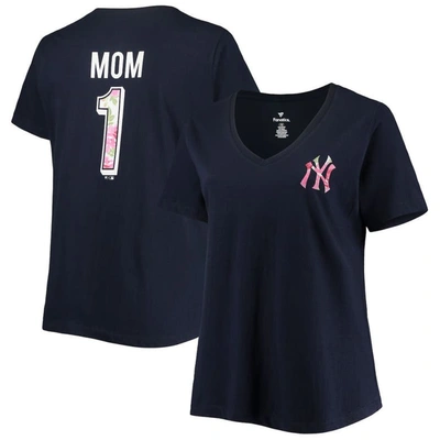 Profile Navy New York Yankees Plus Size #1 Mom 2-hit V-neck T-shirt