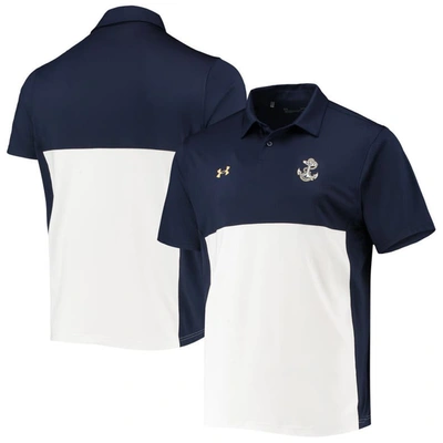 Under Armour Men's  Navy, White Navy Midshipmen 2022 Blocked Coaches Performance Polo Shirt In Navy,white