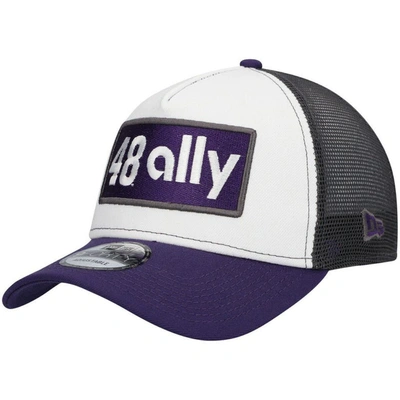 New Era Men's  White, Purple Alex Bowman Double Patch 9forty A-frame Trucker Snapback Hat In White,purple