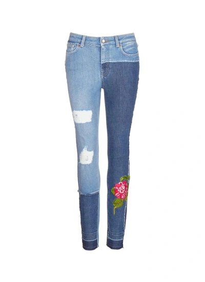 Dolce & Gabbana Cross Stitch Floral Distressed Patchwork Jeans