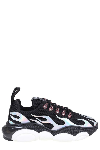 Moschino Flame-effect Lace-up Sneakers In Black
