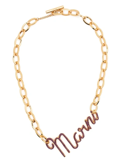 Marni Necklace With Cursive Logo In Red